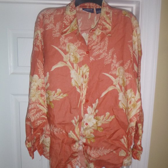 Women's Linen Button Up Long Sleeved Floral Shirt - Picture 1 of 4